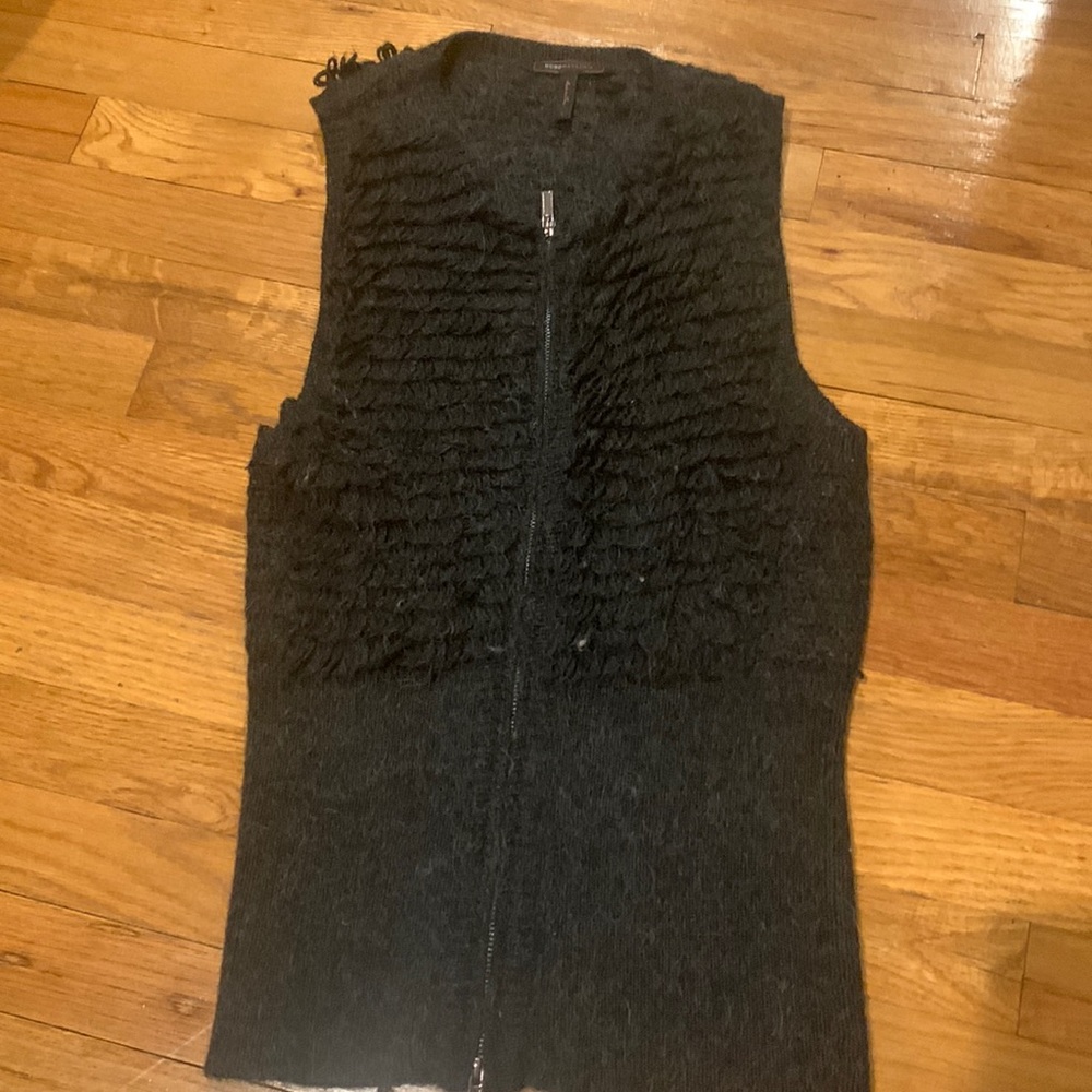 Bcbg max azria alpaca grey vest size small, 2 way zip